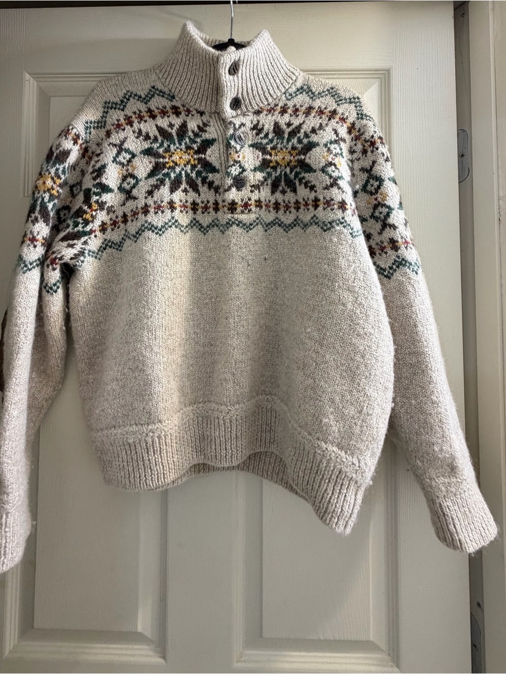 Ralph Lauren Cream Fair Isle Button-Front Turtleneck Sweater